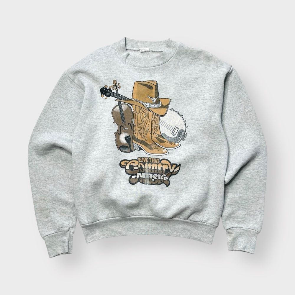 Vtg 90s Fruit Loom Love That Country Music Sweatshirt, Western Boots Cowboy M